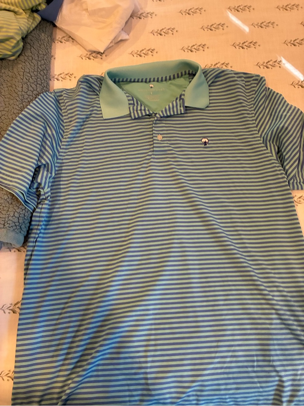 The Southern Shirt Company Men's Striped Polo - Light Blue & Seafoam